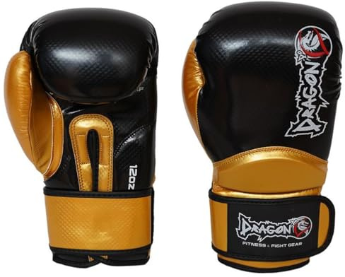 Carbon Boxhandschuhe Muay Thai Kickboxen Sparring, Männer Damen, Boxsack Punchinghandschuhe, Kickboxhandschuhe MMA Kampfsport Training Schwarz Adult 8 10 12 Oz Boxing Gloves30025 (Schwarz-Gold, 12 Oz)