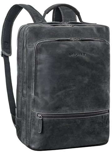 STILORD 'Christian' XL businessryggsäck män och kvinnor läder laptopryggsäck 15–17,3 tum vattentät läderryggsäck stor dagsryggsäck vintage arbetsryggsäck äkta läder, antracit, L