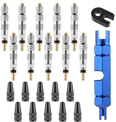 JJUNW 22 Stück Presta-Ventilkernset, Französisches Ventil Adapter Sclaverandventil Ersatz Ventilschraube Ventilschlüssel Ventilkappen Fahrradventil Adapter für Fahrräder Mountainbikes