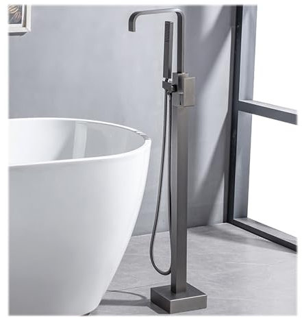 Rubinetto per Vasca da Bagno Indipendente, Montaggio a Pavimento, in Ottone, Maniglia Singola, rubinetti per Bagno con doccetta, Miscelatore Girevole a Cascata