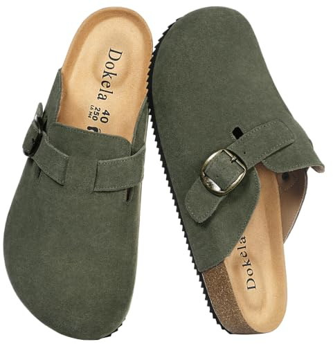 Zuecos y Mules Hombre Mujer Zapatillas Casa Cómodas Pantuflas de Piel | Plantilla de Corcho Zapatos, Antideslizante, Cerrados