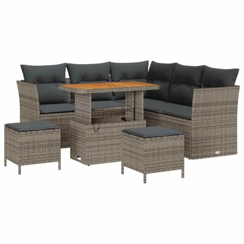 vidaXL 8-teiliges Garten-Ecksofa-Set mit dunkelgrauen Kissen, modulare Rattan-Sitzgruppe für 5 Personen, Gartenmöbel, Poly-Tisch, Terrasse und Balkon, modernes Design für Deine Freizeit