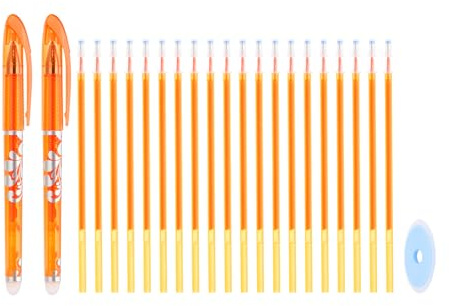 PATIKIL 2Pack Erasable Gel Pens with 20 Refills & 1 Eraser, 0.5mm Heat Erasable Pens for Fabric Orange Ink Fabric Markers for Sewing Quilting Planner Writing