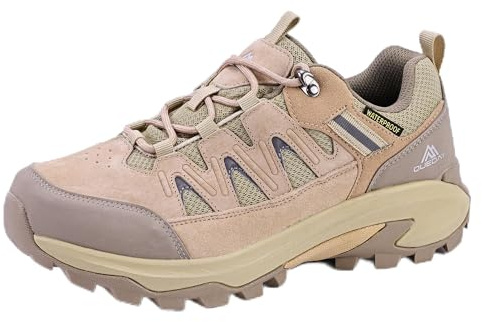 Queday Mens Womens Leather Waterproof Hiking Shoes Lightweight Outdoor Walking Shoes Breathable Suede Hike Trekking Trails Camping Climbing