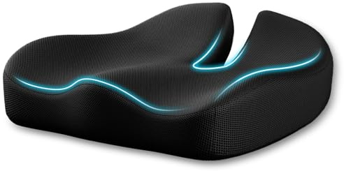 LeKuni Cojín de asiento para silla de oficina, cojín ergonómico de espuma viscoelástica para aliviar la presión en la ciática, cojín ortopédico para coche, sofá, oficina, color negro