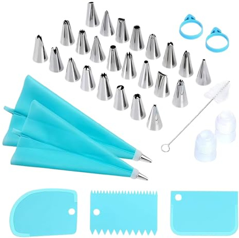 Set di sac à poche e beccucci – Set di siringhe in glassa | Accessori per la decorazione della torta | 34 pezzi riutilizzabili e lavabili in glassa per dessert, dolci, torte, cupcake, biscotti