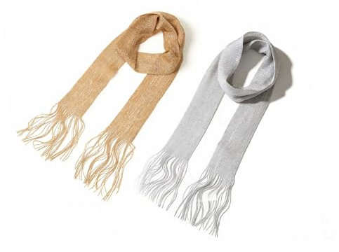 Hedayu 2Pcs Sparkling Metallic Scarf With Tassels, Long Thin Skinny Scarf, Lightweight Sparkling Metallic Shawl Necker for Evening Party Wedding Formal Dresses, Lightweight Fashion Accessory