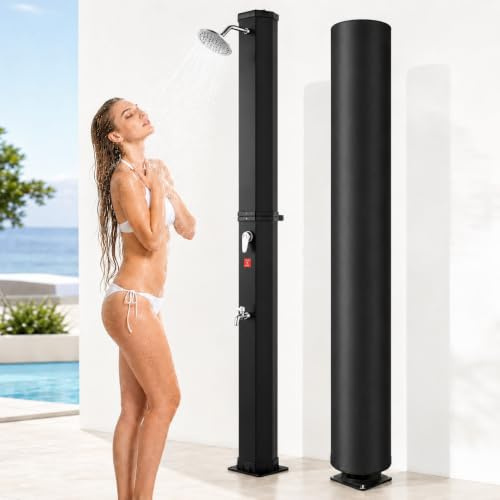Bsteciar Ducha Solar Exterior con Funda Protectora, 60 litros Ducha Piscina para Jardín con Cabezal de Ducha y Grifo Regulación de Temperatura y Presión para Jardín, Camping y Piscina