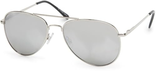 styleBREAKER Gafas de sol de aviador unisex Lentes de policarbonato, montura integral metálica con bisagra de muelle 09020037, color:Marco plateado/vidrio plateado
