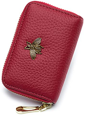 imeetu RFID-Kartenetui, kleines Lederetui mit Reißverschluss für Damen (Lite, Rot)