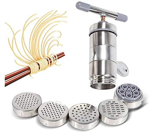 Maquina Pasta Manual de acero inoxidable de fideos fabricante de la prensa de manivela de corte Máquina de pasta de utensilios de cocina de cocina utensilios de cocina Hacer (Color : With 5 heads)