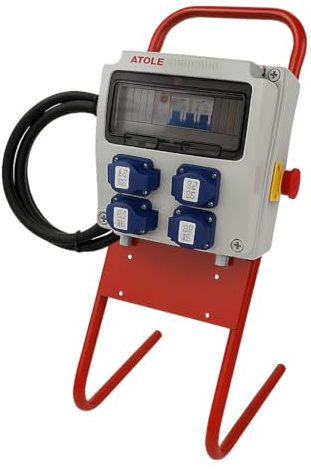 Coffret de Chantier précablé 16A Monophasé avec Support en métal - 9 modules - Coffret Électrique, Protection différentielle, arrêt d'urgence ATOLE