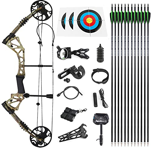 SHARROW Bogenschießen Compound Bogen und Pfeile Set für Erwachsene Anfänger Jagd und Targeting, 15-70 Lbs Zuggewicht, 19-30 Auszugslänge, IBO 320 fps, Jagd Compoundbogenset (Typ 3)