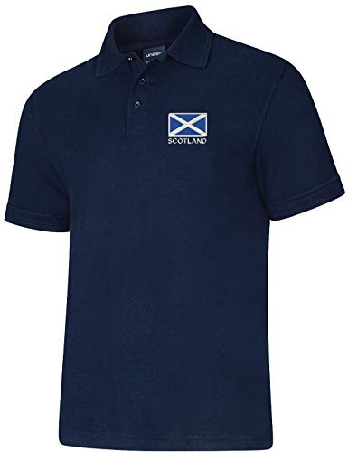 Uneek clothing Scotland Flag Embroidered Polo Shirt | Unisex Navy | Football Rugby Six Nations Fan Gift | XS to 8XL