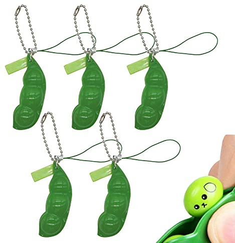 Lahviuu Drücken eine Bohne, 5 Pcs Anti Stress Poppit Schlüsselring Anhänger, Anti Stress Popit Fidget Schlüsselanhänger, Pop it Antistress Stress Popet Figetttoys Spielzeug für Kinder und Erwachsene