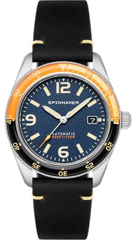 Spinnaker Fleuss Montre Automatique pour Homme – Boîtier en Acier Inoxydable 316L de 43 mm, Mouvement Automatique Japonais, Bracelet en Cuir, Montre de Plongée Automatique, De Soleil – SP-5055-0D