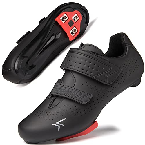 Mens Womens Cycling Shoes Compatible with Peloton Road Bike Riding Bicycle Pre-Installed Delta Cleats(1_Black,41)
