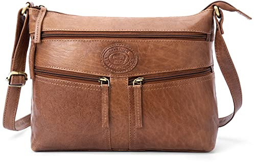 Woodland Leathers Sacs à main et sacs à bandoulière en cuir 100% véritable pour femmes - Style designer rétro vintage - Sac de type slouch à plusieurs poches pour femmes - Sacs bandoulière, peau