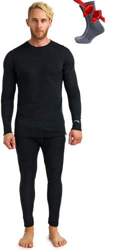 Merino.tech Conjunto Lana Merino Hombre - Camisa y Pantalon Termica Lana Merino con Calcetines Pesados (Large, 320 Charcoal Grey)