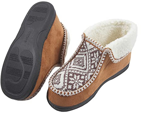 Easylife Nordic Ankle Slippers - Thermal Fleece-Lined Slipper Boots with Pull-On Comfort Fit for Men and Women - Durable Sole Indoor Winter Non-Slip Soft Slippers - Brown, X-Large
