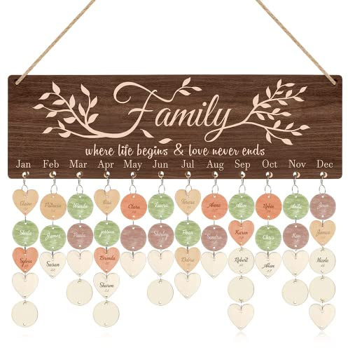 CHDITB Vintage familjepåminnelse kalendertavla (40 x 13 cm), rustik hängande födelsedagsjubileumspåminnelse med 100 st träetiketter, gör-det-själv kalender plakettskylt present till vän/mamma/mormor