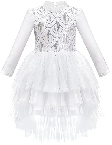 Sunny Fashion Girls Dress White Glitter Ruffle Tulle First Communion Party Pageant Age 5 Years
