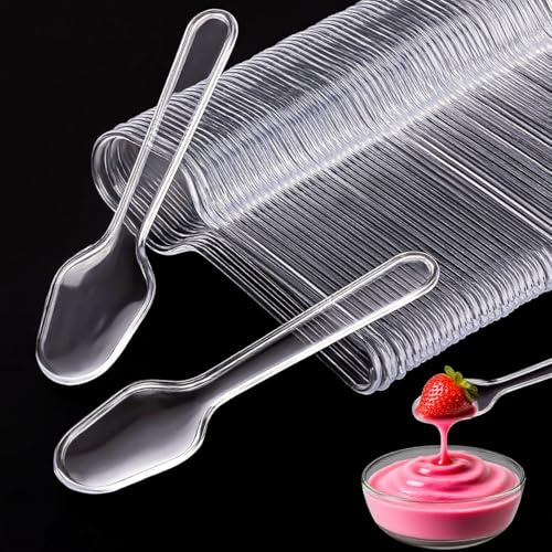 Toneek 500 Pcs Disposable Clear Plastic Mini Spoon Best for Jelly Pudding Yogurt Ice Cream Desert Cake Appetizer Party