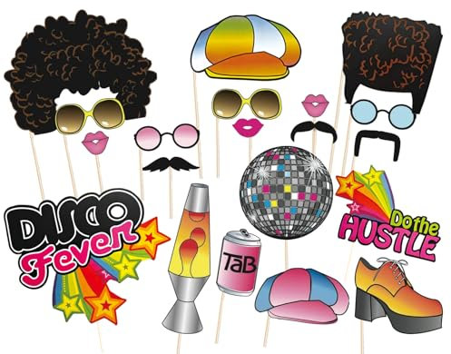 Licidecopai 20 PCS Disco Photo Booth Props for 70s Disco Party Decorations - Disco Themed Party Decorations Retro Photo Props for Disco Fever Party Birthday Party