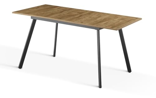 B&D home Esstisch MARA, ausziehbar 120-160x80 cm 4-6 Personen Küchentisch Holztisch mit Metallgestell für Esszimmer, Küche, skandinavisch modern Design, Wildeiche Optik, 11201-FS-EIWL