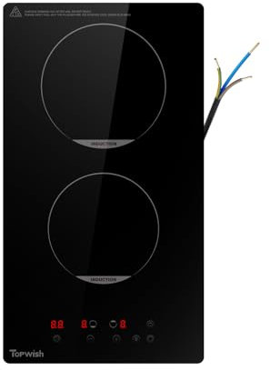Topwish plaque à induction 30 cm, plaque induction 2 feux, plaque de cuisson electrique con avec sécurité enfant, funzione Boost, contrôle tactile, indicatore di calore residuo, timer