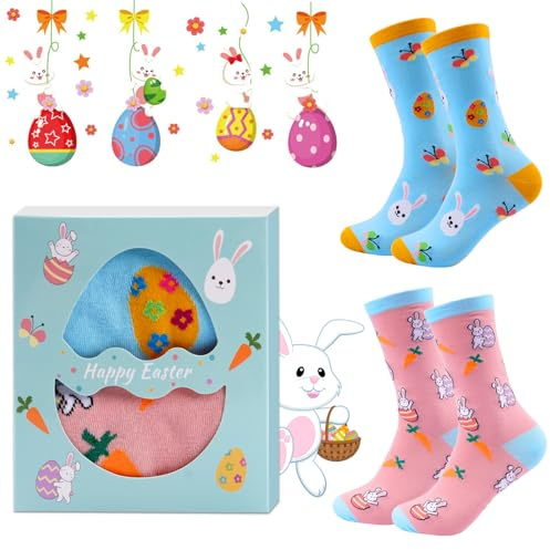2 pares de calcetines de Pascua, regalos de Pascua para mujeres y hombres, calcetines de conejito de Pascua, calcetines de media pantorrilla con forma de huevo de conejito de Pascua, medias unisex