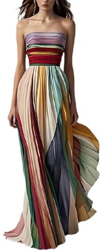 cffvdiz Womens Sexy Tube Top Maxi Vestidos Sin Mangas Impresos Vestidos De Vestido De Novia Colorido,Multi Colored,XL
