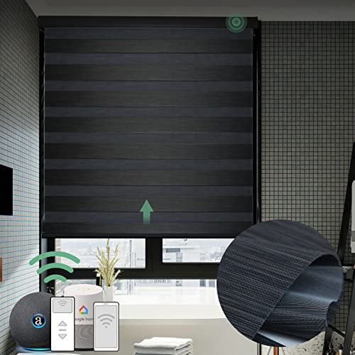 Doppia tenda a rullo elettrica, con telecomando, compatibile con finestre, 95% oscurante, colore nero antracite, perfetta per casa e ufficio