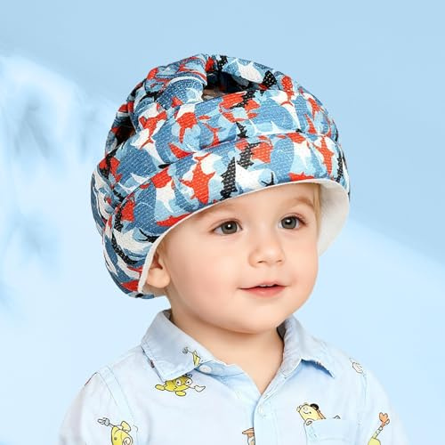JUNUNDJING Caschetto Primi Passi, Casco Per Bambini da 6 a 36 Mesi, Primi Passi Per Bambini, Bambini Neonati, Casco Neonato, Squalo Carino