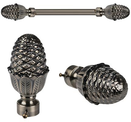 VBNEXYR Remates Decorativos Paquete de 2 Barras de Cortina de 28mm con Forma de Piña Tallada de Estilo Vintage Y Tapas Decorativas En Ambos Extremos Color Azul Antiguo