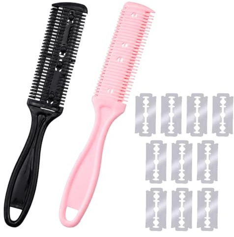 KRFWGUU 2 Pcs Pettine Tagliacapelli Sfilzino Per Capelli Pettine Da Taglio Professionale,Pettini Per Tagliacapelli Universali,Con 10 Lame Ricambio,Per Tagliare Capelli Per Il Salo E L'Uso Domestico