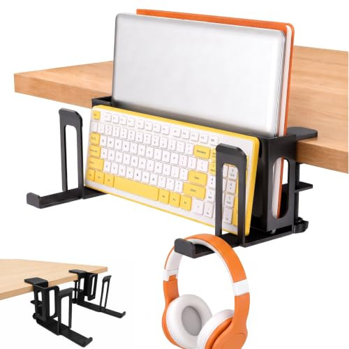 JNUYISW Rangement Latéral de Bureau, 1 Paire Support De Rangement Latéral Réglable sans Perçage Organisateur Latéral en Métal avec Silicone Anti-Rayures pour Ordinateurs Portable, Tablettes, Claviers
