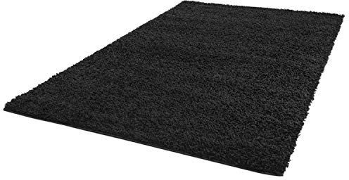 ayshaggy Shaggy Teppich Hochflor Langflor Einfarbig Uni Schwarz Weich Flauschig Wohnzimmer, Größe: 150 x 150 cm Quadratisch