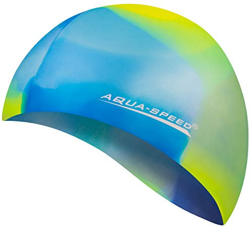 Aqua Speed BUNT Swimming Cap + Kleines Mikrofaserhandtuch | Kinder & Erwachsene | Bademütze | Badehaube Mädchen Jungs | Schwimmhaube für Damen Herren | Badekappen | Silikonkappe | 14. Bunt / 41