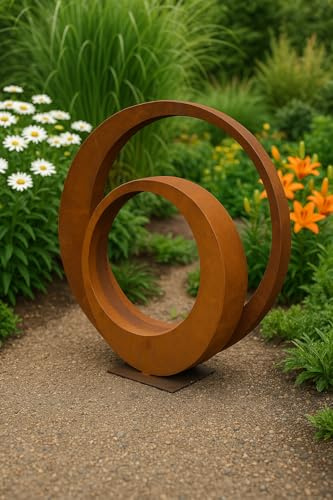 Zen Man 2st. Escultura de jardín oxidada, figura de metal para jardín con pincho para decoración de jardín, 75 x 5 cm y 55 x 5 cm 031510-1,-2