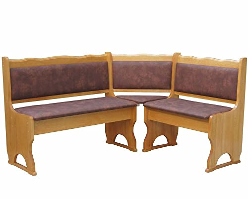 k koma Banquette d'angle rembourrée en Bois de pin Massif, Finition Couleur Aulne, revêtement en Cuir écologique Marron (120 x 100 cm)