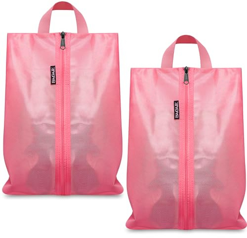 Bagail Shoe Bags for Travel,2 Set Shoe Bag for Storage in Closet,Transparent Shoe Packing Organizers with YKK Zipper (L 17x10x5, Coral 2pcs)