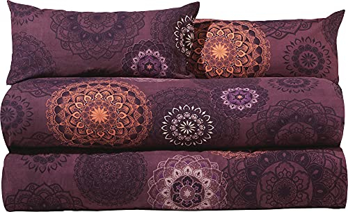 Erwin Müller Bettwäsche Sparpaket 4-TLG. Mako-Satin Mandala aubergine Größe 80x80 cm / 135x200 cm - feinfädig, temperaturausgleichend, atmungsaktiv, 100% Baumwolle, mit Reißverschluss