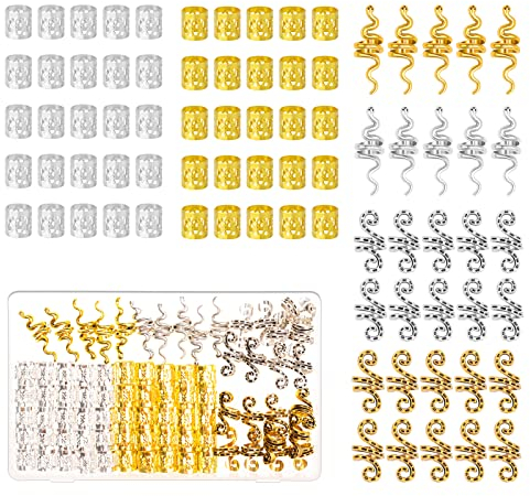 Kiiwah 80 Stück Dreadlocks Schmuck, Verstellbar Metall Cuffs Haarspiralen Clips für Zöpfe mit Aufbewahrungsbox für Frauen Männer (Gold und Silber)