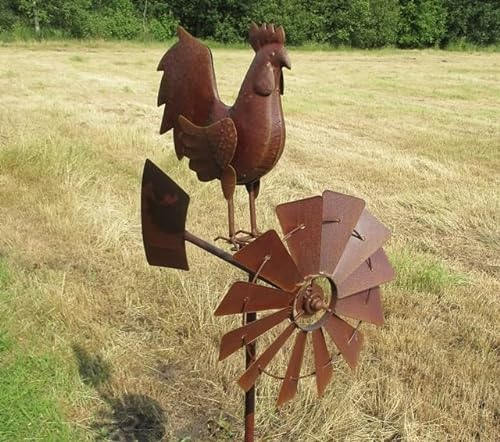 WINDRAD WETTERFAHNE HAHN Metall 1,54m HOCH GARTENDEKO WETTERHAHN Garten NEU