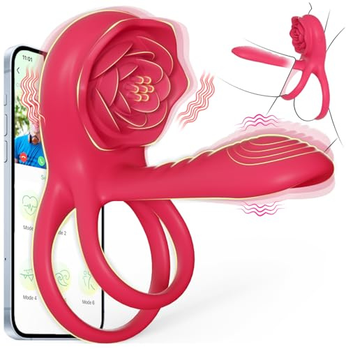Vibrating Cock Ring Penis Sleeve with Rose Clitoral Stimulator, Penis Ring Vibrator Couples Adult Sex Toys for Men Women, Male Female Couple Sex Toy with G Spot Clitoris Vibrator