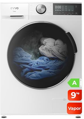 EVVO Lavadora 9kg, Vapor, Motor Inverter, Bajo consumo, Clase A, Hygiene Pro, Lavado Rápido 15', Tambor ePROTECT, SMART LOAD, 1400 rpm, 13 programas, Carga frontal, Nova (9Kg, Blanco)