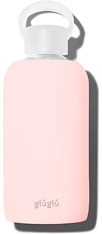 glúglú - 600ml glass bottle with non-slip silicone sleeve (Princess Pink)