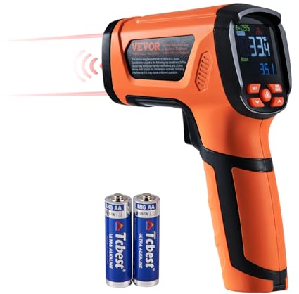 VEVOR Infrarot Thermometer IR 50:1 Pyrometer -40°C bis 1500°C Laser Temperaturmesser 180x120x60mm Temperaturmessgerät Nicht Menschliches Körperthermometer für Kochen/Barbecue/Gefrierschrank/Industrie