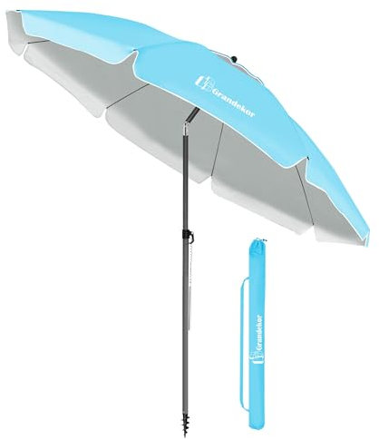 Grandekor Sonnenschirm Ø 200cm Balkon, Terrassenschirm mit Bodenhülse & Drehstange & Schutzhülle, Strandschirm Gartenschirm Marktschirm Türkis Rund Sonnenschutz UV50+
